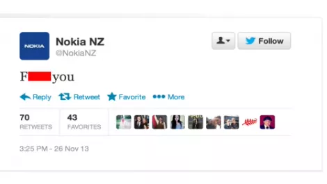 Nokia NZ apologises for 'F*** you' Kiwi tweet
